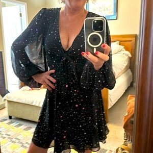 BuddyLove Metallic Confetti Star Print Long Sleeve Dress Size Medium
